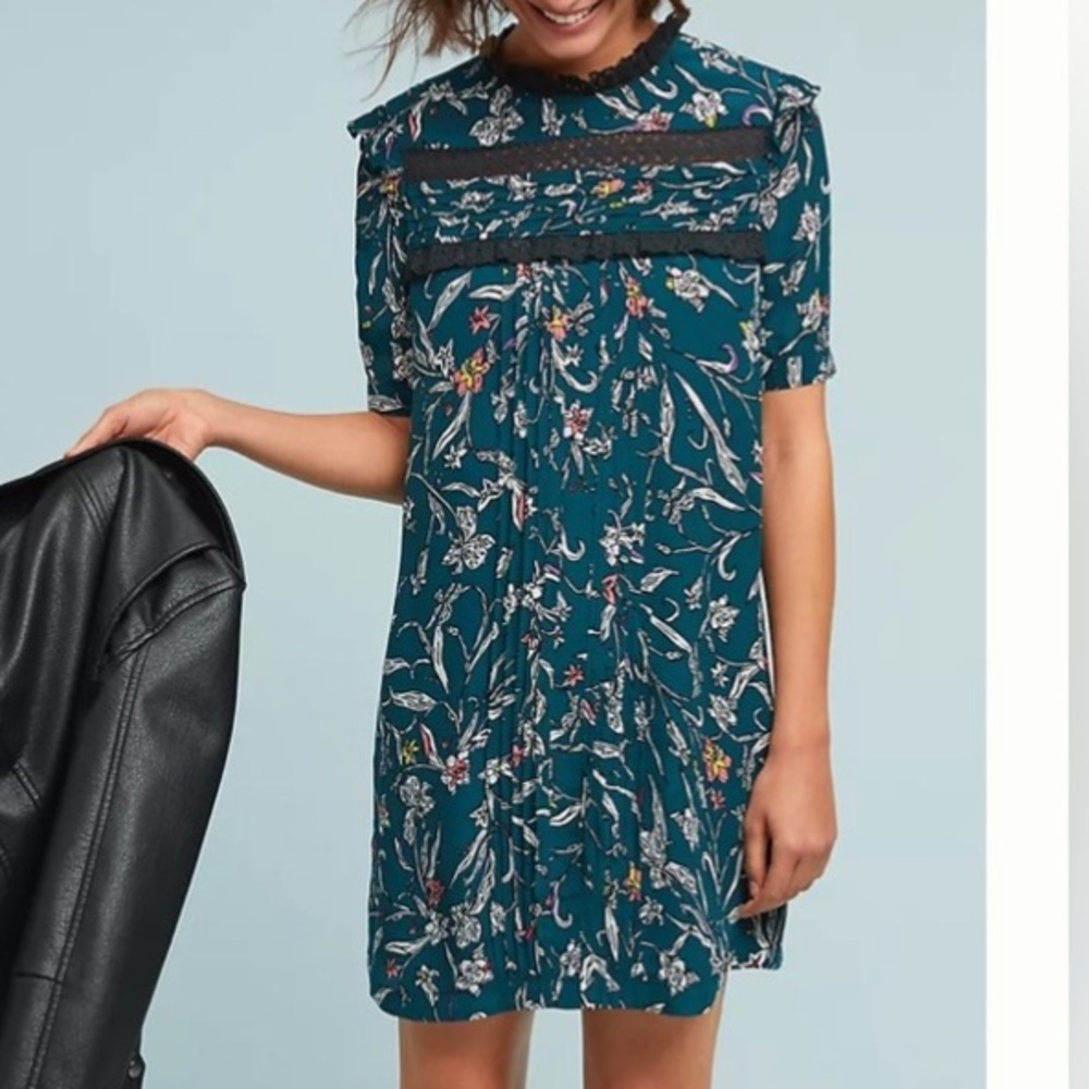 Anthropology Vineet Bahl Turquoise Floral Dress Size XS